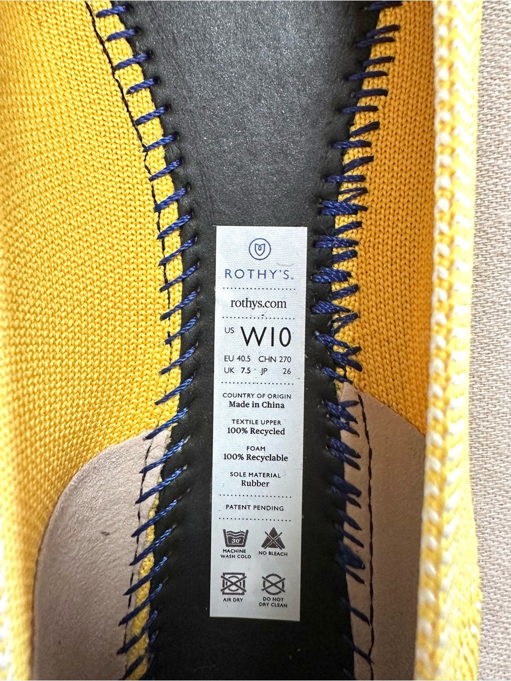 Rothy’s The Point Yellow Blue Trim Flats Size 10 EUC - Picture 6 of 6